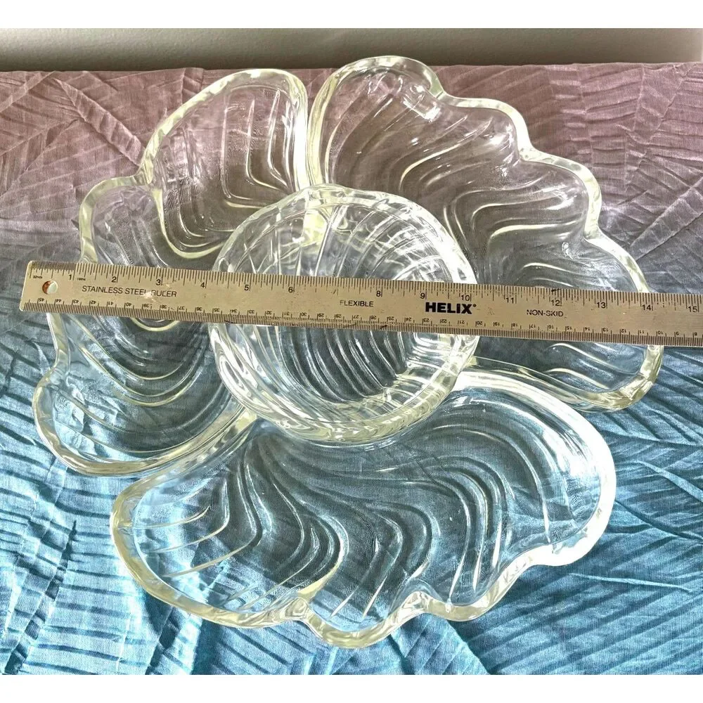 Vintage Glass Chip & Dip Serving Set 5 Pc Clear Swirl Party Platter
